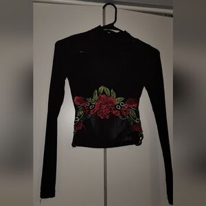 Charlotte Russe Mesh Rose Embroidered Crop-top